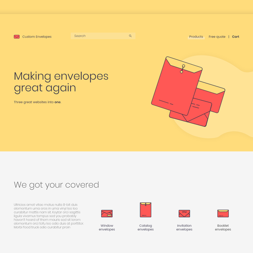 Eye-catching website with the title 'Making envelopes great again.'