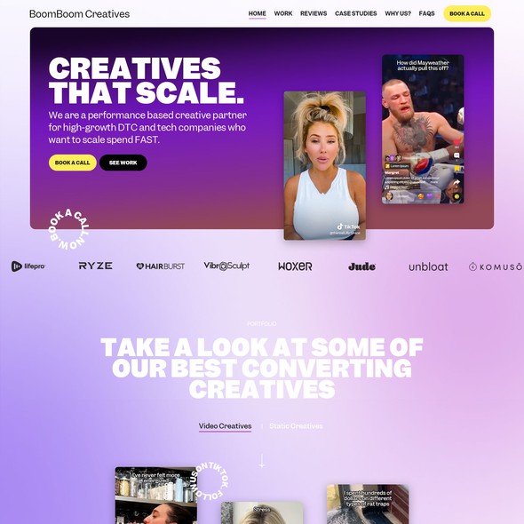 Website with the title 'Home page design for BoomBoom Creatives'