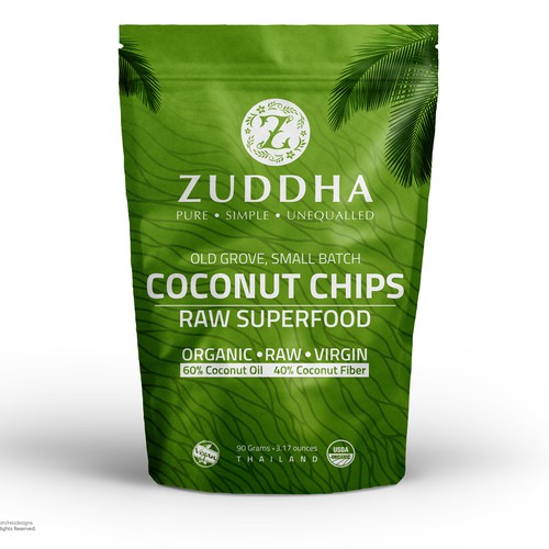 Coconut oil label with the title 'Zuddha'