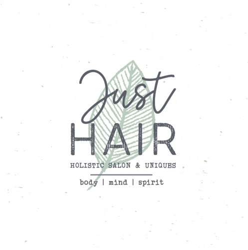 Rustic logo with the title 'Just hair holistic salon'