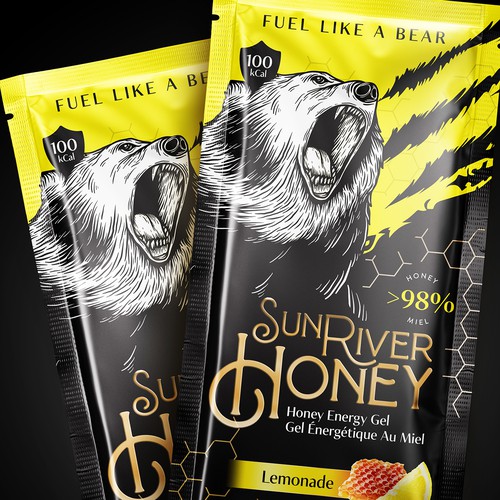 3D packaging with the title 'Packaging design for SunRiver Honey'