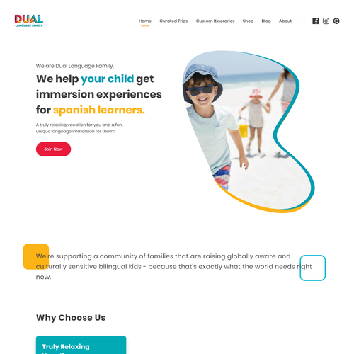 Kid website with the title 'Landing Page for Spanish Language Immersion Community'