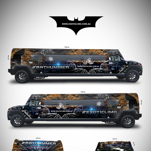 Vehicle graphic design with the title 'Batman Themed Limousine Wrap'