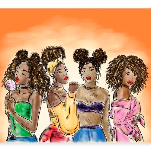 Designer artwork with the title 'Female Illustration in Sketch stylistic '