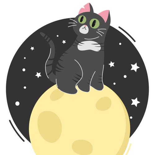 Moon artwork with the title 'Illustration Cat "Gus" climb to the moon'