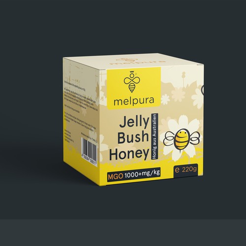 Jar packaging with the title 'Packaging and label for a luxury and modern honey brand'