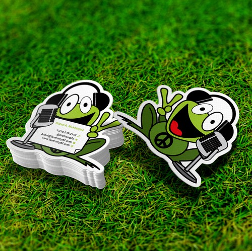 Frog design with the title 'Goofy music studio needs a kick-ass business card!'