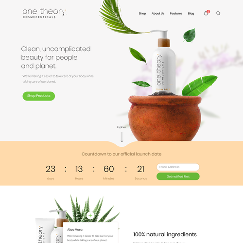 Beauty website with the title 'Cosmetics ecommerce store design'