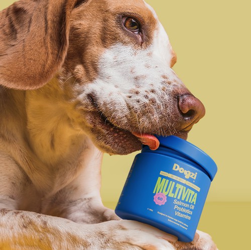 Brand packaging with the title 'Dog supplement label packaging design'