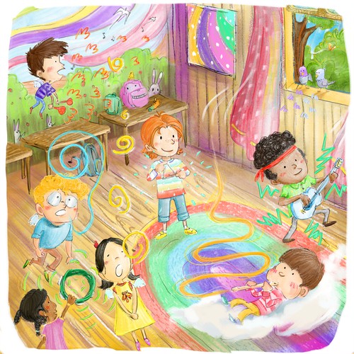 Picture book artwork with the title 'Illustration for a ADHD-oriented Picture Book'