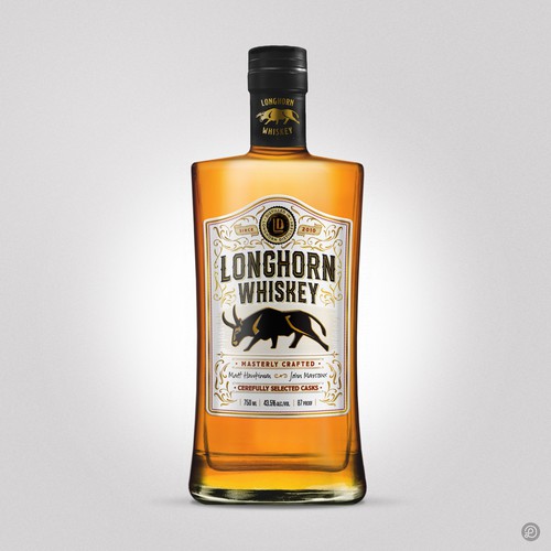 Whiskey label with the title 'Longhorn whiskey label design'
