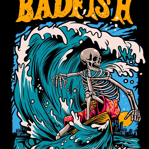 Skeleton t-shirt with the title 'Skeleton Surfing '