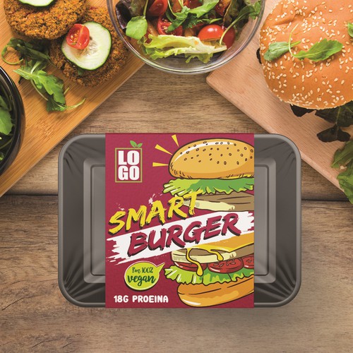 Vegan label with the title 'Smart Burger Packaging Design'