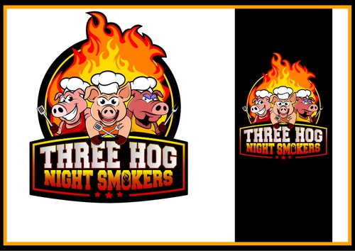 Barbecue design with the title 'Create a logo for Three Hog Night Smokers a competitive BBQ team'
