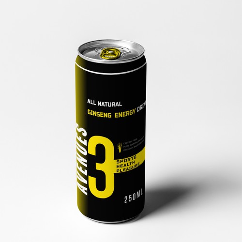 Energy drink packaging with the title 'Minimalist High Class All Natural Energy Drink'