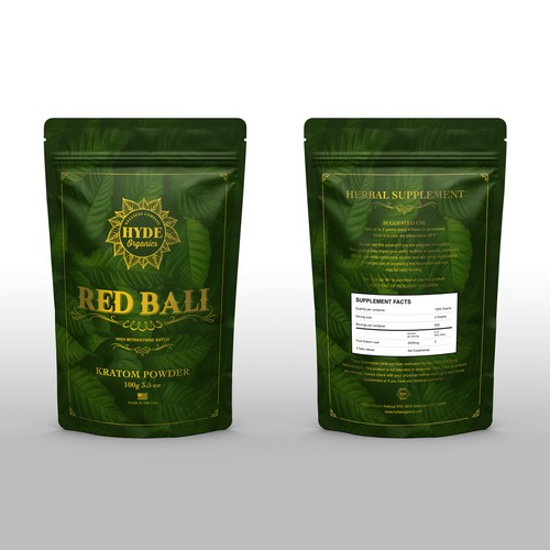 Herbal packaging with the title 'Packaging design for Kratom Powder'