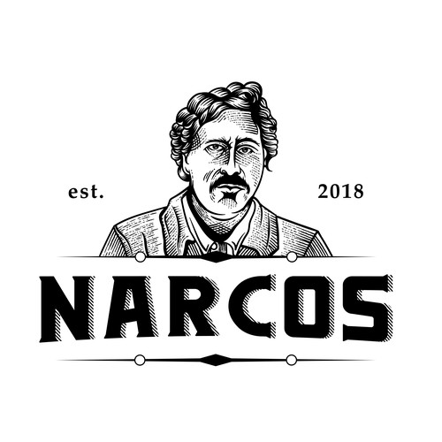 Woodcut design with the title 'Narcos'