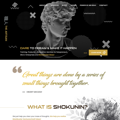 Artistic website with the title 'Shokunin'