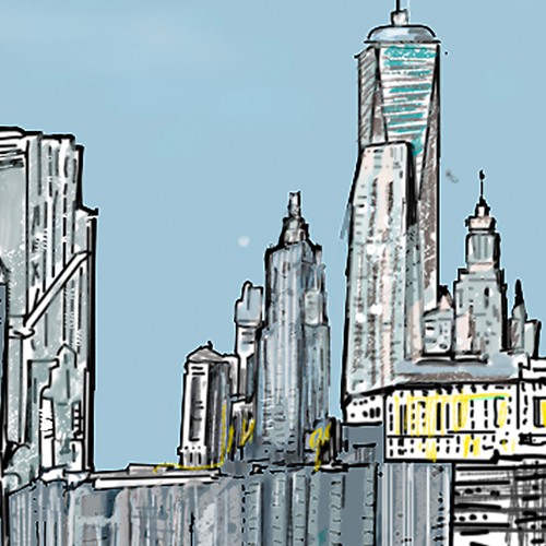 Cityscape artwork with the title 'Digital Illustration'