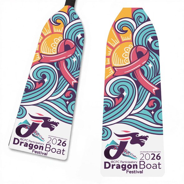 Adobe Illustrator artwork with the title 'Design of a boat paddle for the IBCPC 2026 Survivors Festival'