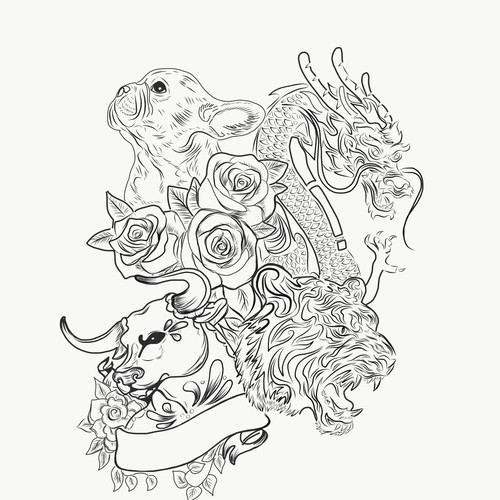 Bulldog design with the title 'Animal tattoo '