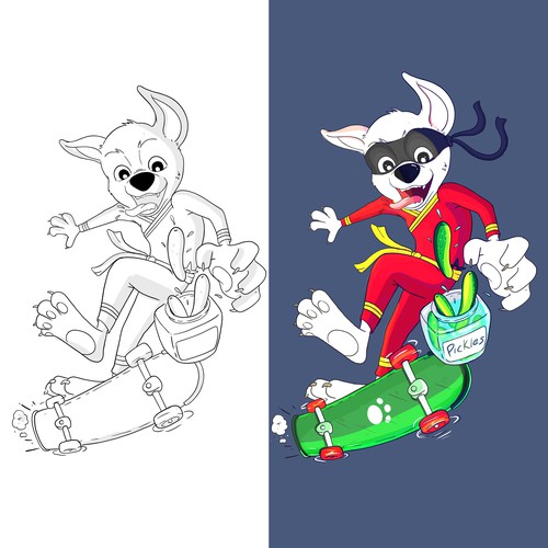 Cartoonish artwork with the title 'ninja dog'