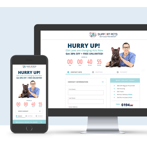 Pet website with the title 'Checkout Page for Support Pets'