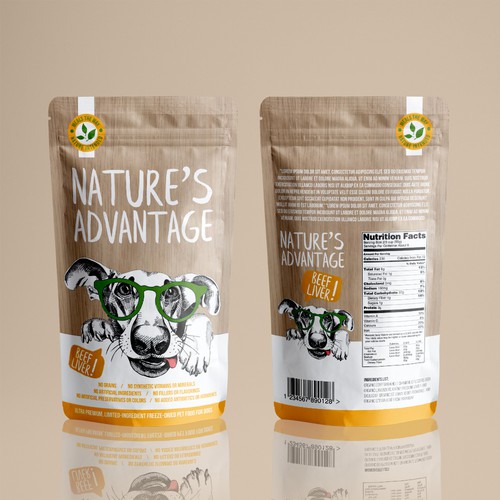 Dog food packaging with the title 'Packaging design'