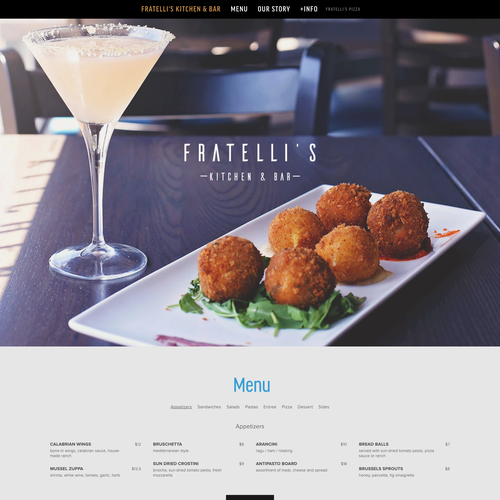 Restaurant website with the title 'Fratelli's Kitchen and Bar'