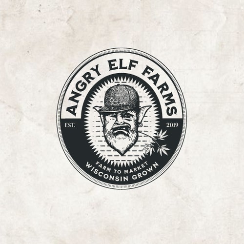 Black and white spotify logo with the title 'Angry Elf Farms'