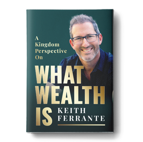 Graphic book cover with the title 'Book cover concept for wealth as controversial subject to the church'