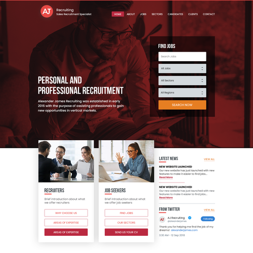 Recruitment design with the title 'Alexander James Recruiting Website'