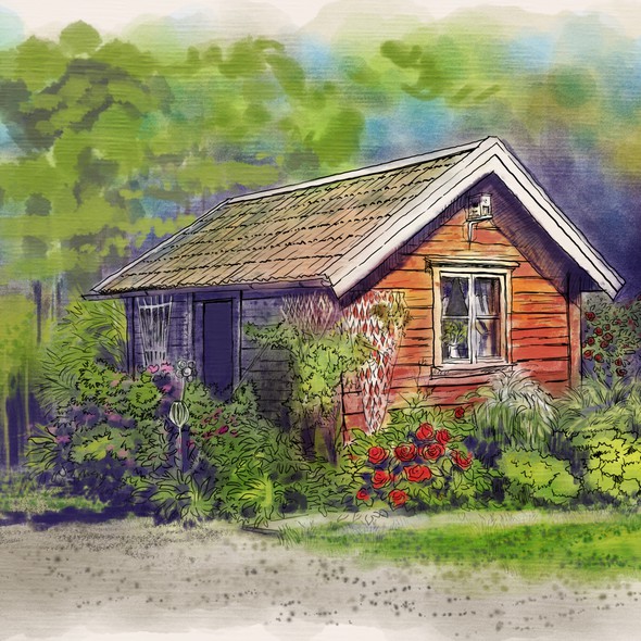 Woods design with the title 'beautiful cottage '