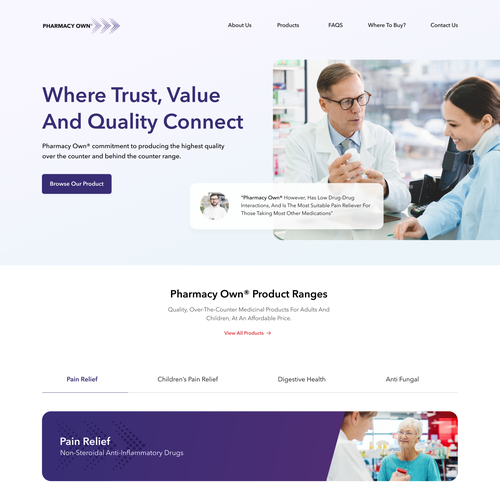 Pharmaceutical website with the title 'User interface design for medical website'
