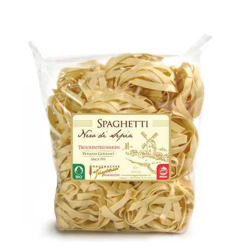 Italian label with the title 'Swiss Homemade High-end Pasta'