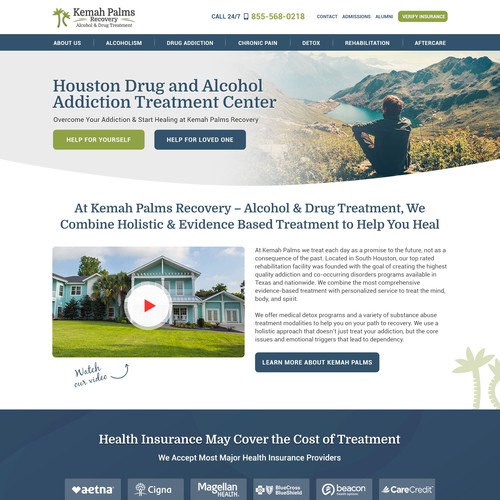 Medical website with the title 'Kemah Palms Recovery - Alcohol and Drug Treatment'