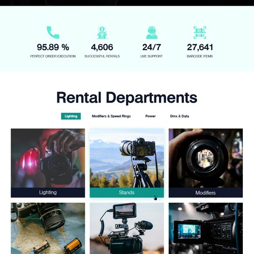 Entertainment website with the title 'Lightbulb Rentals'