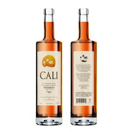 Beverage label with the title 'Cali Whiskey'
