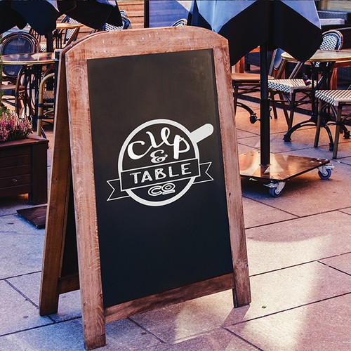 Table logo with the title 'Logo for hipster Christian Gathering in a cafe. '