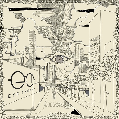 Line art illustration with the title 'Eye Theory Custom Lens Cloth - Handdrawn'
