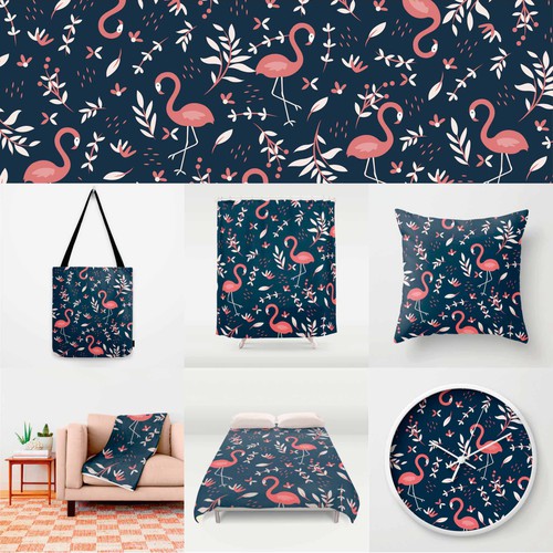 Flamingo design with the title 'Blue pattern option '