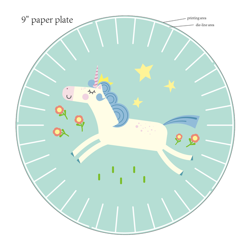 Unicorn design with the title 'Design pretty Unicorn girls partyware'