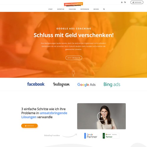 Coaching website with the title 'Coaching Page Design for Online Marketing Consultant'