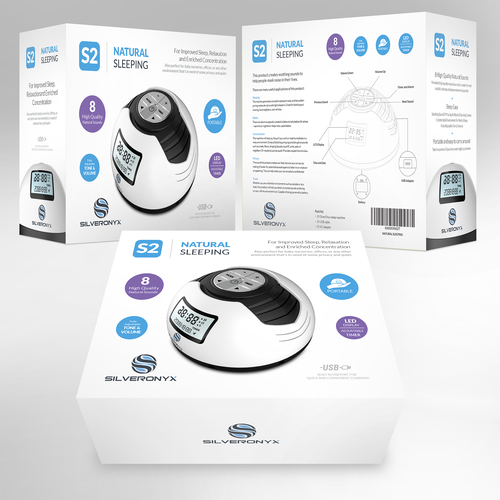 Carton packaging with the title 'White Noise box design'