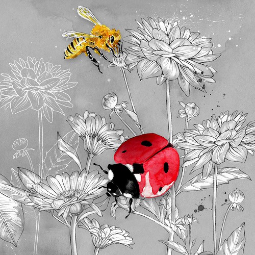 Ladybug design with the title 'Larissa Design Calendar 2022. Watercolor Flower feeling. Option 1. '