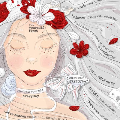 An inspirational illustration about 10 step to SELF LOVE