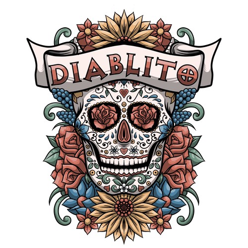 Skull illustration with the title 'Diablito'