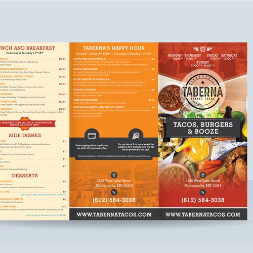 Eating design with the title 'Taberna Tri Fold Menu Design'