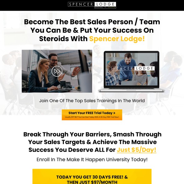 Training website with the title 'Modern and sleek Sales landing page'