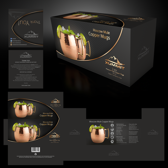 Retail packaging with the title 'Moscow Mule Copper Mugs'